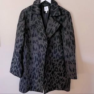 RAFAELLA Black & Gray Leopard Print Dress Coat